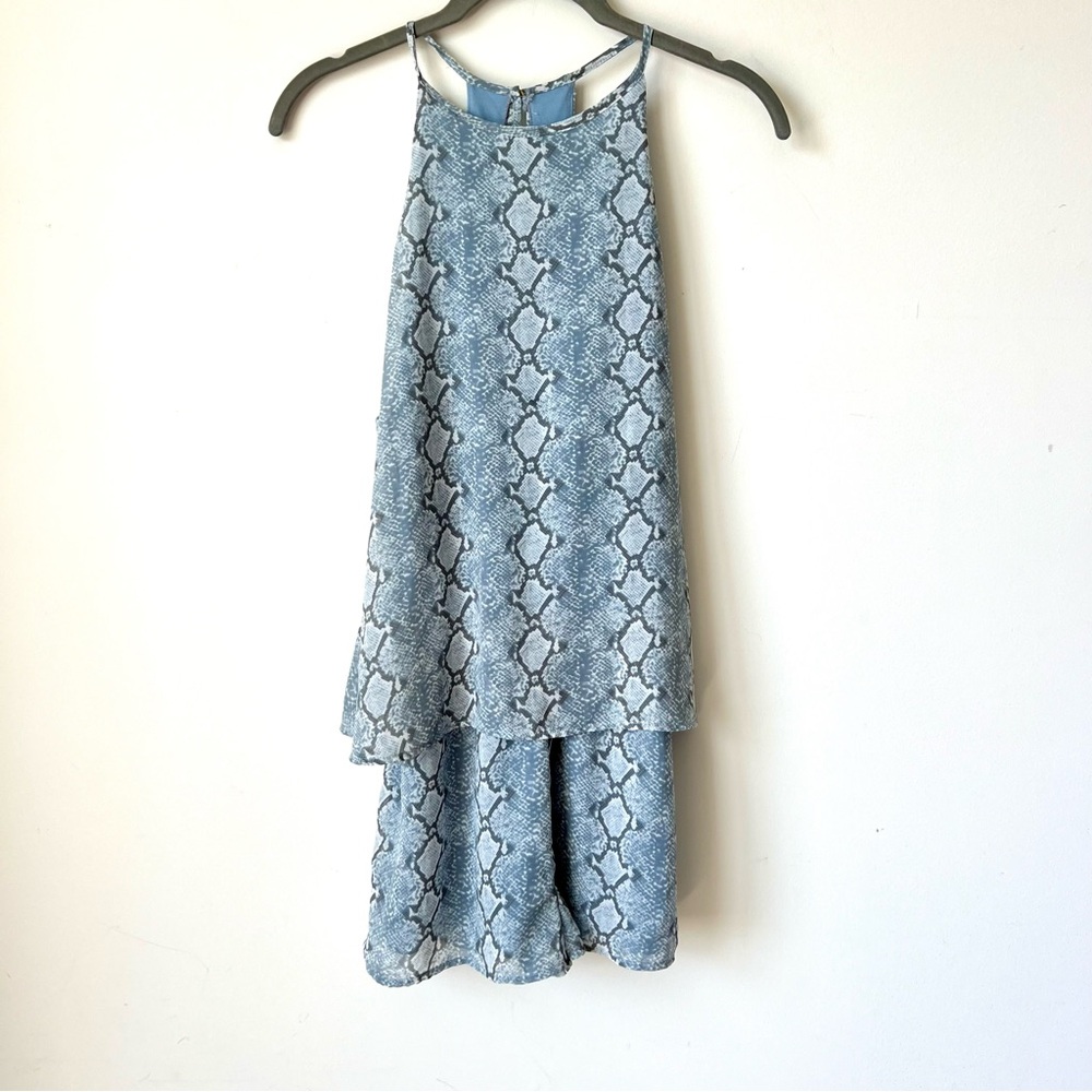 CAREN FORBES Lightweight Snakeskin Print Halter Romper—SZ. Small